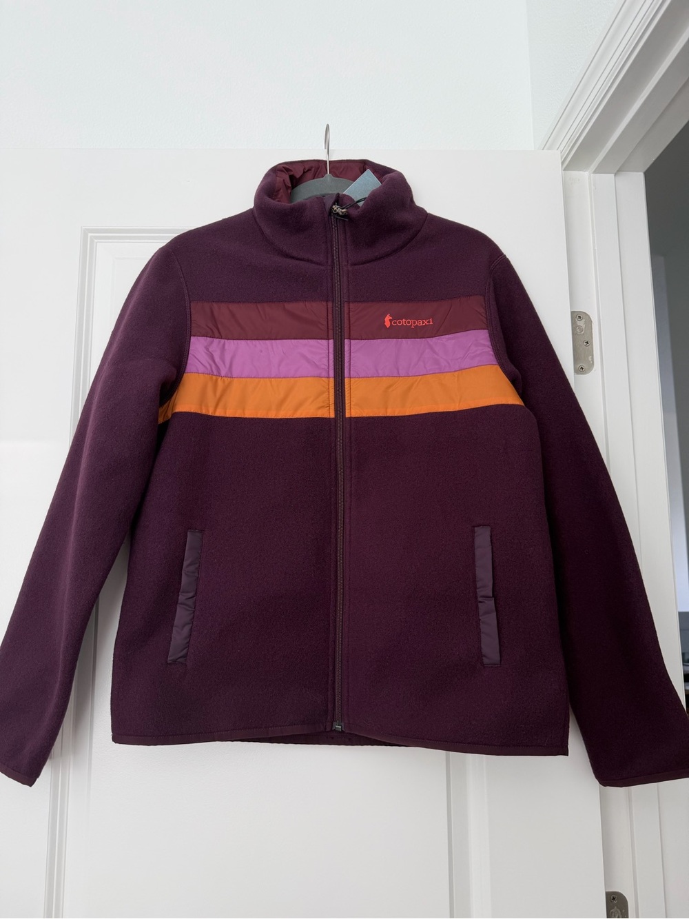 cotopaxi Plum Women's Puffer Jacket with Pink and Orange Stripes